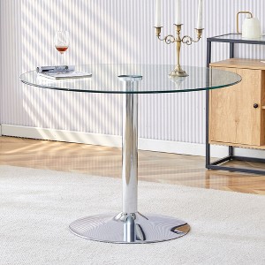 Sapphtopaz Round Dining Table Tempered Glass Kitchen Table Dining Room Table with Metal Pedestal Base for Dining Room, Small Spaces - 1 of 4