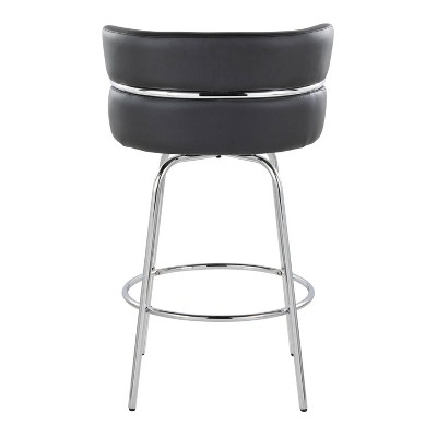 Set of 2 Black Faux Leather and Chrome Swivel Counter Stools