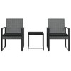vidaXL 3 Piece Patio Dining Set - Dark Gray PP Rattan Outdoor Furniture with Cushions and Steel Frame, Modular Design for Personalized Configurations - 3 of 4