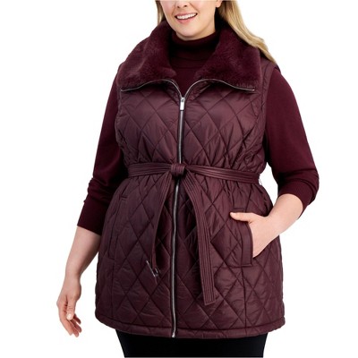 Calvin Klein Womens Quilt Faux Fur Vest