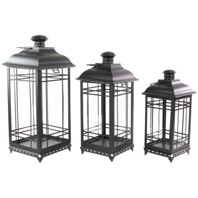 Northlight Set of 3 Distressed Black Mission Style Candle Lanterns 19.5"