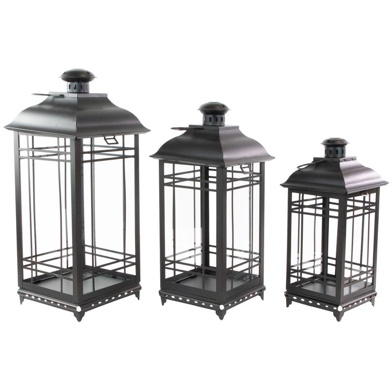 Northlight Set of 3 Distressed Black Mission Style Candle Lanterns 19.5", 1 of 5