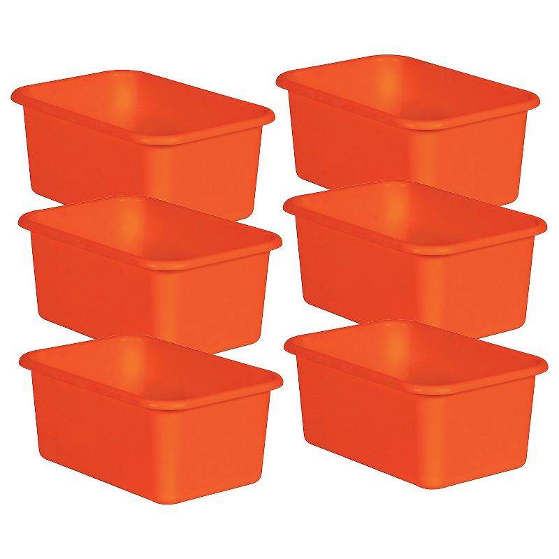 Teacher Created Resources Plastic Storage Bin Small 7.75" x 11.38" x 5"  Orange Pack of 6, 1 of 3