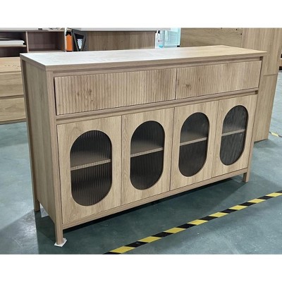 Modern 4-Panel Glass Door Sideboard w/ 2 Drawers - Display Storage Cabinet for Dining & Living Room