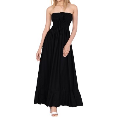LA LEELA Women's House Daily Routine Evening Wear A line Maxi Smocked Top Dress Long Bohemian Strapless Tube Dresses for Women