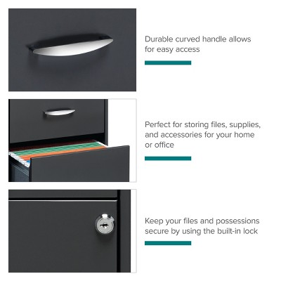 Charcoal 3-Drawer Lockable Mobile Metal File Cabinet
