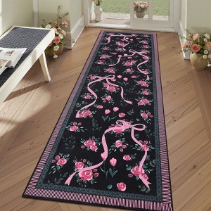 Floral Area Rug Machine Washable Rug For Playroom,Cute Throw Carpet For Girls,Low Pile Non Slip Non Shedding Rug - 1 of 4