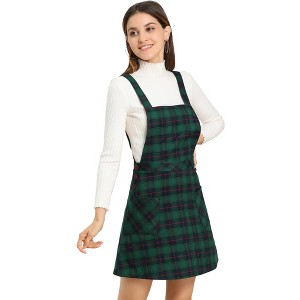 Allegra K Women's Plaid Tartan Button Decor A-Line Pinafore Overall Dress - 1 of 4