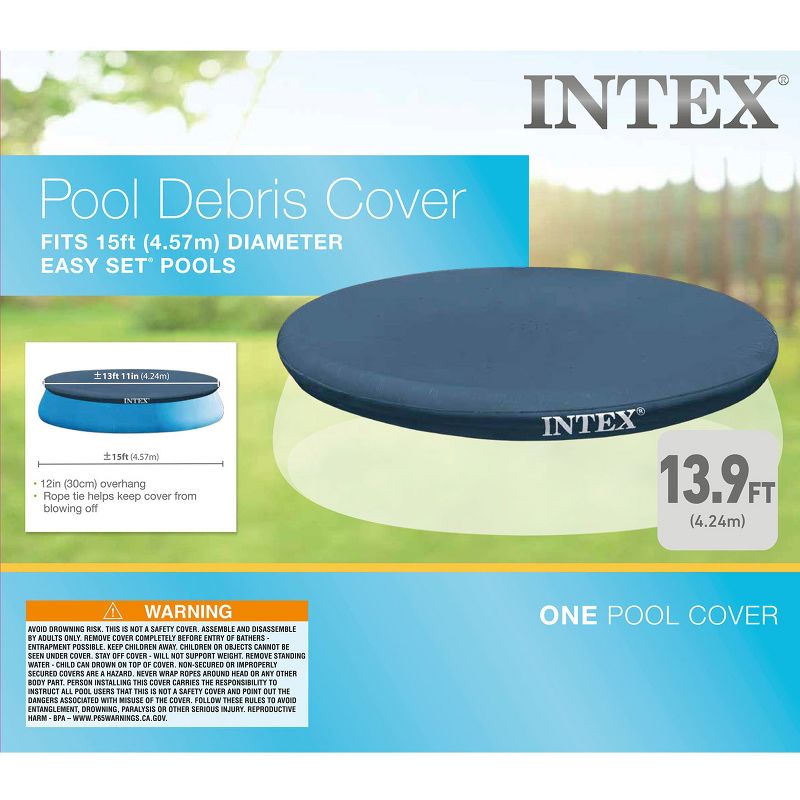 Intex 28026E UV Resistant Deluxe Debris Pool Cover for 13-Foot Intex Easy Set Above Ground Swimming Pool, Vinyl Round Cover with Drain Holes, Blue, 5 of 7