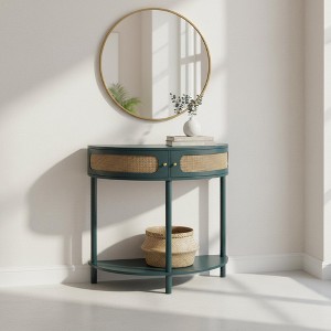 Homy Casa Half-Moon Console Table with Rattan-Inspired Door, Entryway Accent Storage - 1 of 4