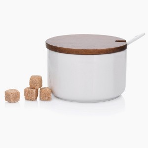 DUKA Porcelain Sugar Bowl with Spoon and Acacia Cover - 1 of 4