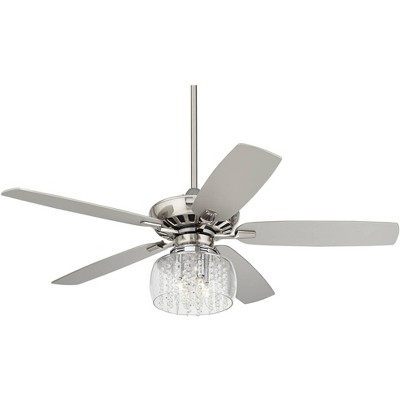 52" Casa Vieja Modern Indoor Ceiling Fan with Light LED Dimmable Remote Brushed Nickel Silver Blades Glass Chrome Crystal Living Room