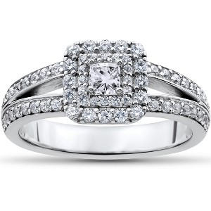 Pompeii3 1 ct Princess Cut Diamond Double Halo Engagement Ring 14k White Gold - 1 of 3