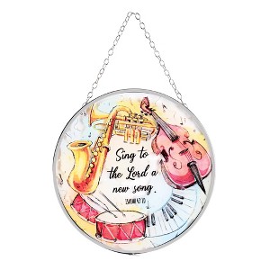 Dicksons SUNCG-47 Sing A New Song Faith Inspirational Music Themed Yellow and White 6 x 6 Metal and Glass Suncatcher with Hanging Chain - 1 of 1