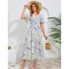 Coolmee Women Boho Floral Casual Smocked Ruffled Short Sleeve Dress Elegant V-Neck Split Maxi Dress - 3 of 4