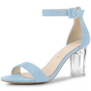 Allegra K Women's Ankle Strap Clear Heel Chunky Heels Sandals - 1 of 4