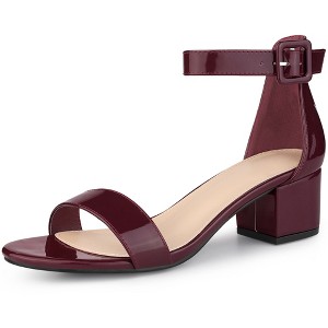 Allegra K Women's Open Round Toe Block Low Heels Ankle Strap Sandals - 1 of 4