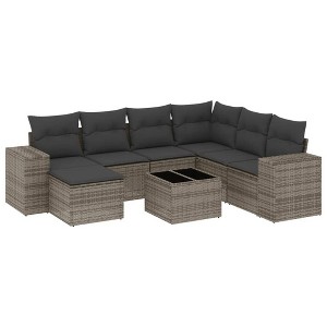 vidaXL 8 Piece Patio Sofa Set with Cushions Gray Poly Rattan - Gray With Table - 1 of 4