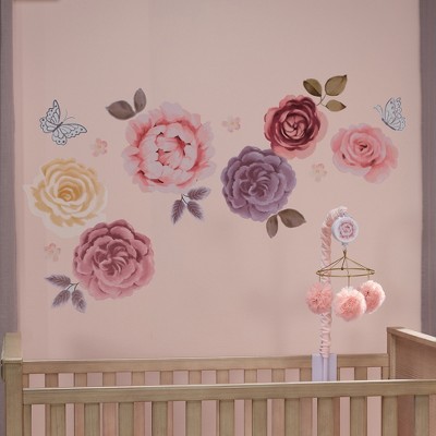Large Botanical Pink and Purple Flower Wall Decals for Kids