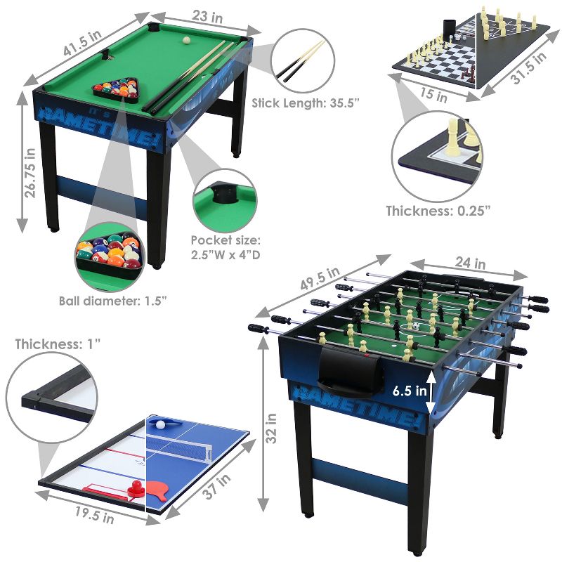 Sunnydaze 10-in-1 Multi-Game Table with Billiards, Foosball, Hockey, Ping Pong, Chess, Checkers, Backgammon, Shuffleboard, Bowling, and Cards - 49.5", 6 of 17