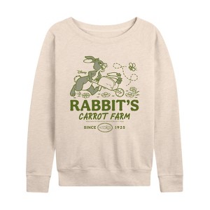 Women's - Disney - Rabbit Carrot Farm Lightweight French Terry Wide Neck Long Sleeve Graphic Shirt - 1 of 4