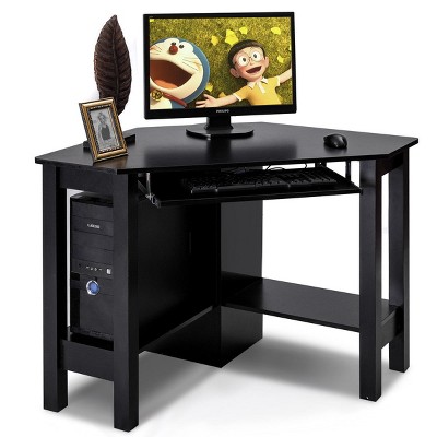 Costway Wooden Corner Desk With Drawer Computer PC Table Study Office Room Black