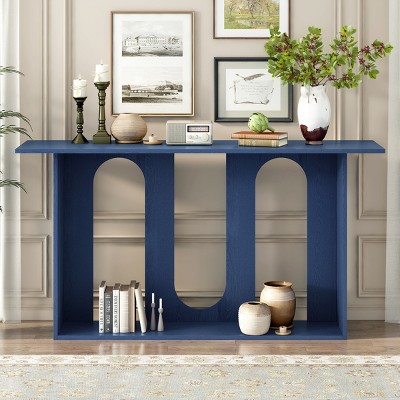60" Modern Console Table with Arched Base and Lower Shelf for Entryway,Hallway,Living Room,Foyer-Baofuwish