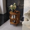 POVISON Modern Mid-Century Round Walnut Color Side Table with Sliding Tambour Door & Storage Shelf, Solid Wood Frame, and Metal Hardware Legs - 2 of 4