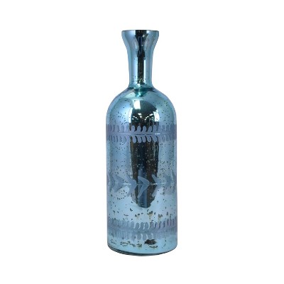 Beachcombers 12.5" Glass Turq. Mettalic Bottle Vase