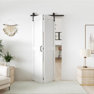 SMARTSTANDARD Bifold Barn Door 84 in. Height MDF White Bi-fold Sliding Closet Doors with Hardware Kit Included, Save Space, Water Proof, H-Shape - 1 of 4