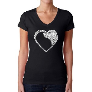 LA Pop Art Dog Heart - Women's Word Art V-Neck T-Shirt - 1 of 4
