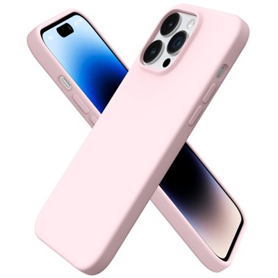 BONGEEK Compatible with iPhone 14 Pro Max Case 6.7, Slim Liquid Silicone 3 Layers Full Covered Soft Gel Rubber Phone Case Protective Cover-Chalk Pink