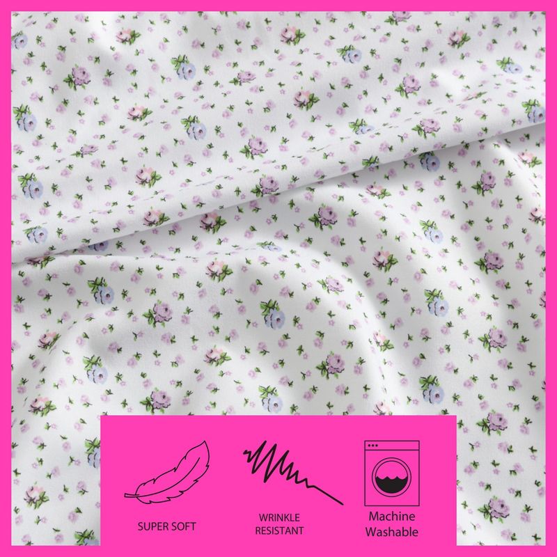 Betsey Johnson Pretty Floral Ditsy Purple Queen Sheet Set, 3 of 10