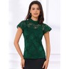 INSPIRE CHIC Women's Elegant Floral Lace Short Sleeve Keyhole Back Semi-Sheer Top - 2 of 4