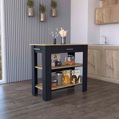 Depot E-Shop Kitchen Island 37" H, Two Open Storage Shelves, One Drawer, Four Legs,Towel Hanger