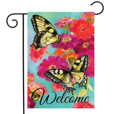 Colorful Butterfly and Floral Outdoor Welcome Flag