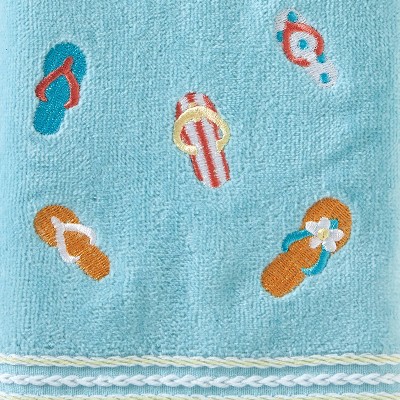 Sky Blue Cotton Hand Towels with Flip Flop Embroidery, 2-Piece Set