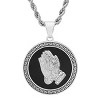 Steeltime Men's stainless steel and black enamel prayer hands round pendant with greek key accents. Color Options: Silver, Gold - 2 of 4