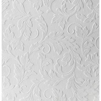 Large Scrolling Leaf White Paintable Wallpaper