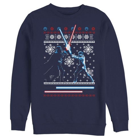 Men s Star Wars Ugly Christmas Lightsaber Duel Sweatshirt Navy