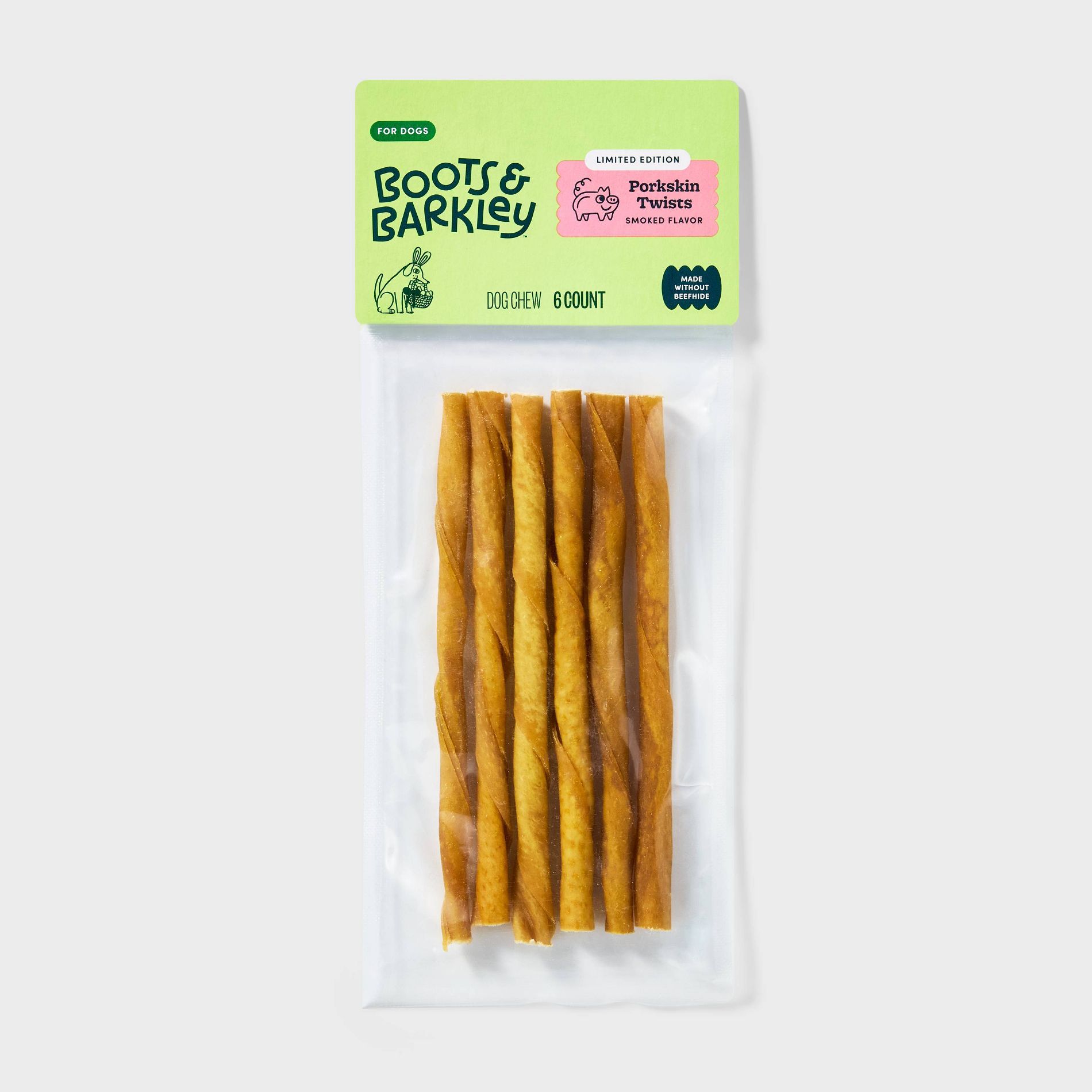 Smoke Flavor Pork Skin Twist Rawhide Alternatives Dog Treats - Boots & Barkley™ 1.42oz/6ct