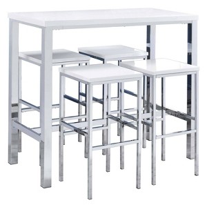 Coaster Natividad Modern 5pc Pub Bar Height Dining Set White High Gloss/Chrome - 1 of 4