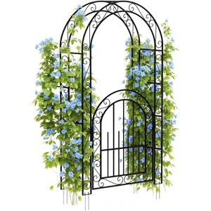 COZONY Garden Trellis Wedding Arch with Gate, Romantic Metal Arbor for Climbing Roses Backyard Patio Ceremonies - 1 of 4