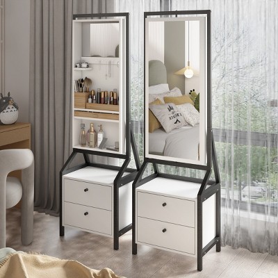360° Swivel Jewelry Armoire, Jewel Armoire With 2 Bottom Drawer, Jewelry Box For Women With Spacious Storage Area-Cuddlewood