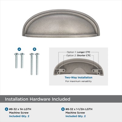 Weathered Nickel Traditional Cup Pull with Mounting Hardware