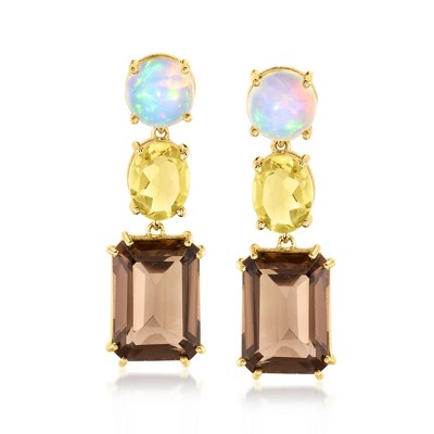 Ross-Simons Opal and 17.20 ct. t.w. Smoky and Lemon Quartz Drop Earrings in 18kt Gold Over Sterling