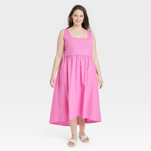 Hot Pink Bamboo Stretch Plus Size Dress, Comfort & Style