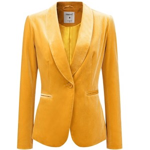 INSPIRE CHIC Women's Office Solid Shawl Collar Jetted Pockets One Button Velvet Blazer - 1 of 4
