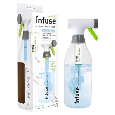 Casabella Infuse Glass Cleaner - 1 Refillable Spray Bottle 1 Cleaning Spray Concentrate - Fragrance Free