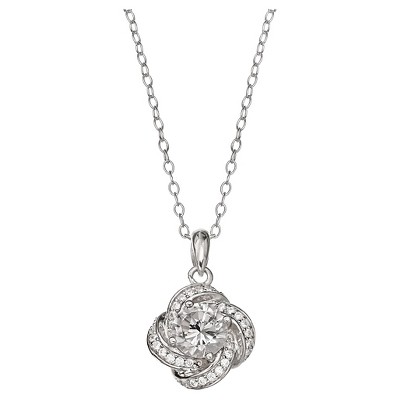 Women's Pave Clear Cubic Zirconia Loveknot Pendant in Sterling Silver - Clear/Gray (18")